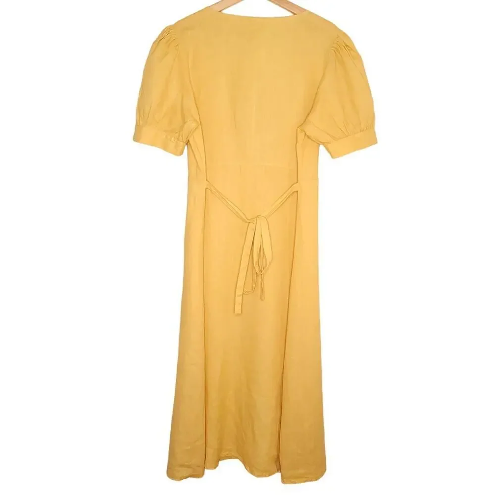 Magaschoni Yellow Linen Button Up Tie Dress - Picture 3 of 7